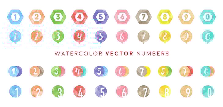 watercolor vector colorful numbers set