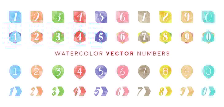 watercolor vector colorful numbers set