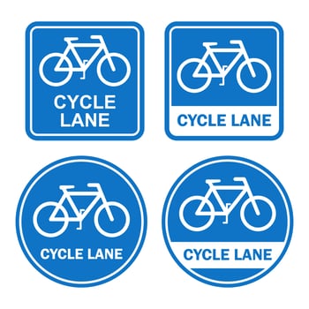 cycle lane blue set bundle printable template flat design icon isolated public sign vector