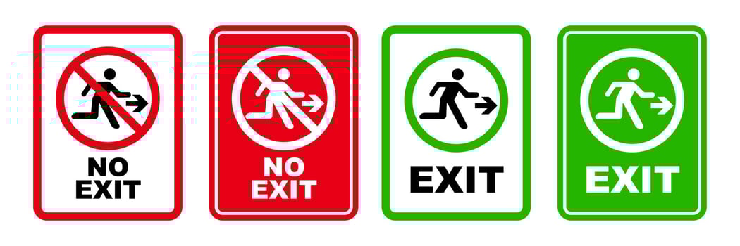 exit area prohibited sign emergency escape evacuation printable symbol set silhouette icon design vector