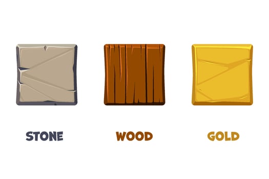 App icon Template with different textures. Stone, wooden and golden icons. vector