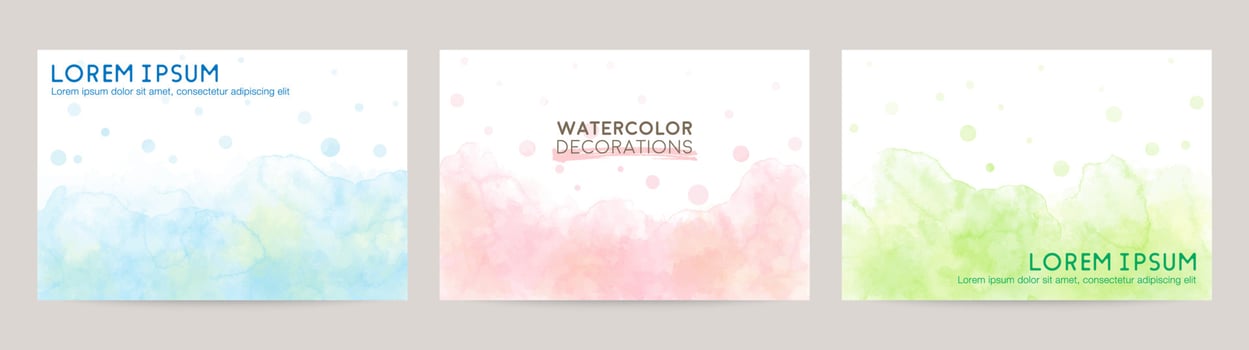 colorful watercolor vector background set. blue pink green