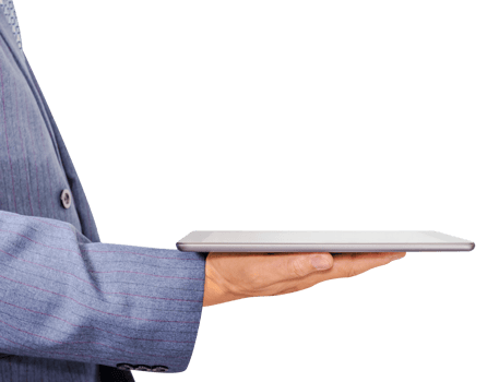 businessman Hand holding white tablet computer isolated png