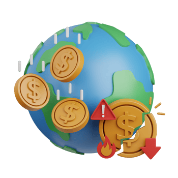 3d rendering global economy down isolated useful for banking, currency, finance and global business png