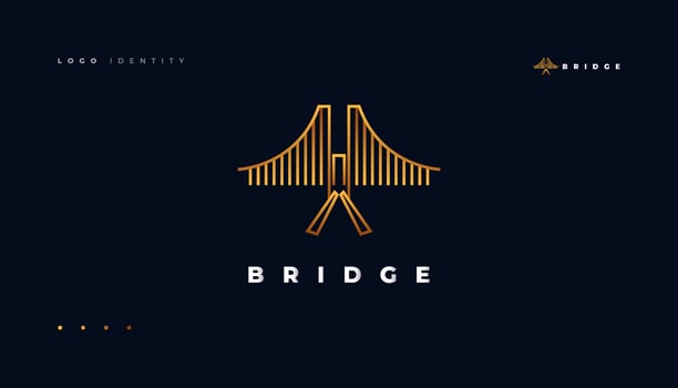Golden bridge or gate logo design with luxury concept vector