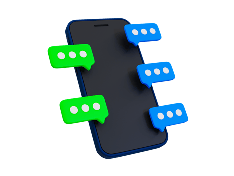 3d minimal online chatting. Online communication concept. Social media discussion concept. Smartphone with a message icon. 3d illustration. png