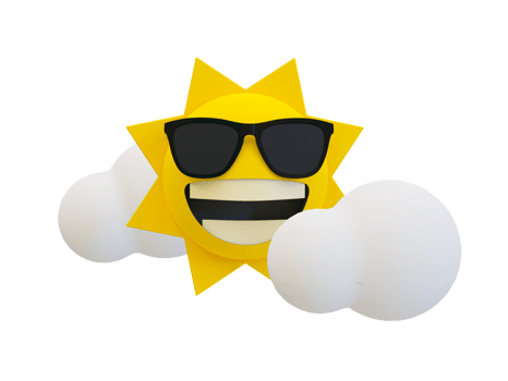 3d minimal clear sky. Relaxation time concept. The sun wearing sunglasses with clouds. 3d illustration. png