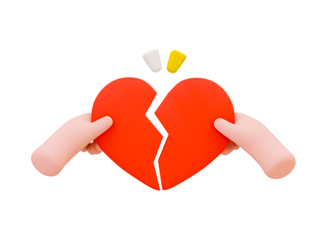 3d minimal Broken Heart. Bad relationships, breaking up, sadness emotions concept. infidelity concept. relationship ended. Cartoon hand ripping a heart icon. 3d illustration. png