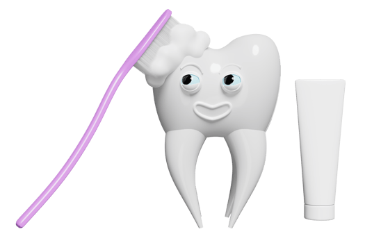 3d dental molar teeth model icon with toothbrush, toothpaste tube, face, bubble isolated. dental examination of the dentist, health of white teeth, oral care 3d render illustration png