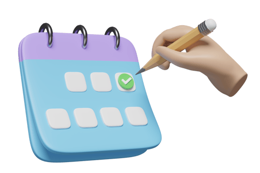 3d calendar with checkmark icons, marked date, hand hold pencil isolated. check appointment time, appointment date concept, 3d render illustration png