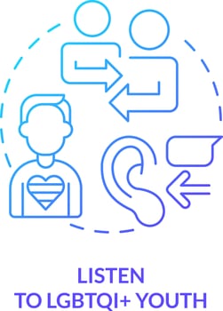 Listen to LGBTQI youth blue gradient concept icon. Be understanding. Supporting LGBT youth abstract idea thin line illustration. Isolated outline drawing vector