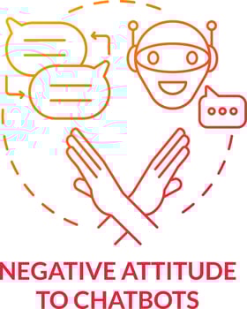 Negative attitude to chatbots red gradient concept icon. Robotic service. Drawback of AI marketing abstract idea thin line illustration. Isolated outline drawing vector