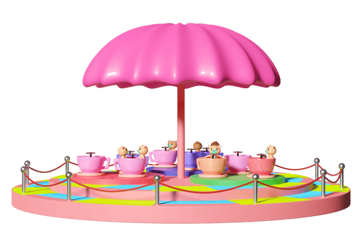 3d amusement park concept with tea cup ride isolated. 3d render illustration png