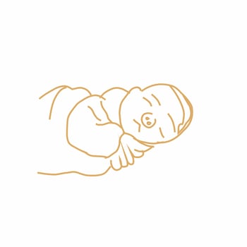 line art, baby with snub nose, pretty sleeping pose. vector