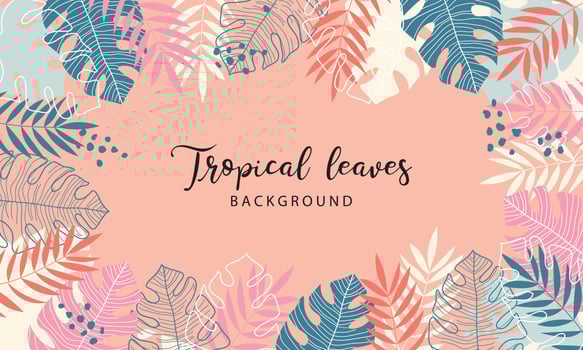 Modern tropical leaves with colorful background vector
