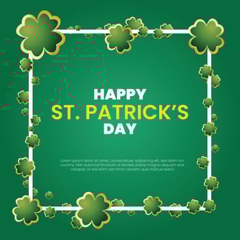 st patricks day background with clover and gold frame vector