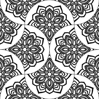 Abstract mandala fish scale seamless pattern. Ornamental tile, mosaic background. Floral patchwork infinity card. Arabic, Indian, ottoman motifs. vector