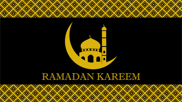 Ramadan Kareem Background with Mosque Icon Yellow Black Vector Illustration. Islam Holy Month Ramadan Kareem Wallpaper