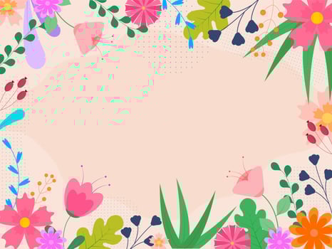Light Peach Background Decorated with Colorful Flowers, Leaves and Berry Branches. vector