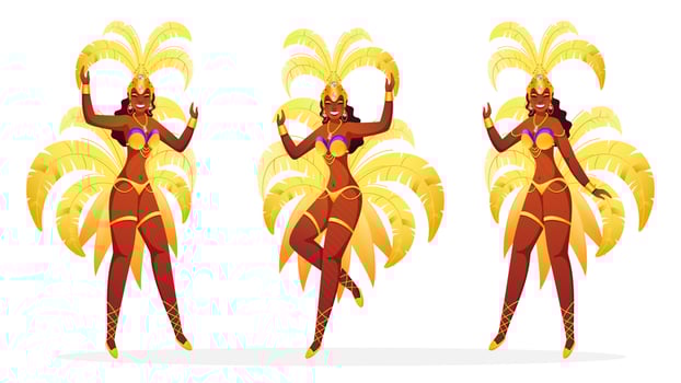Set Of Brazilian Female Samba Dancers On White Background. vector