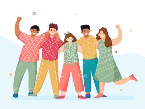 Group of Young Boys and Girls Together Standing on White Background. vector