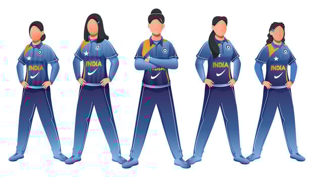 Faceless Character of Female Cricket Team in Standing Pose. vector