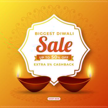 Cashback For Diwali Biggest Sale Poster Design With Lit Oil Lamps. vector