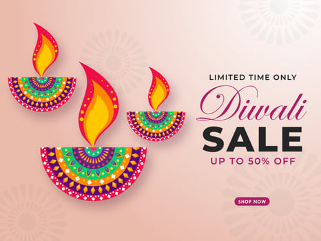 Diwali Sale Poster Design with Creative Colorful Lit Oil Lamps. vector