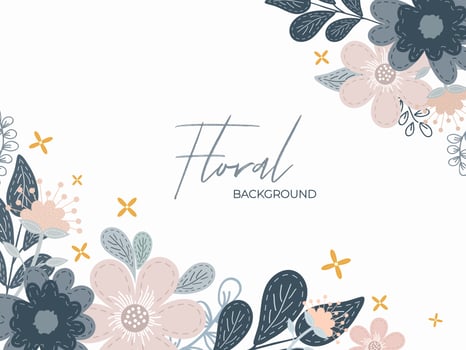 Doodle Style Flower and Leaves Decorated on White Floral Background. vector