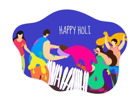 Cartoon People Enjoying and Playing with Colors on the Occasion of Happy Holi. vector