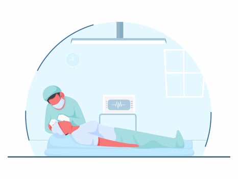 Illustration of Doctor Eye Operation OR Putting Lens in Patient Eyes at Hospital Room. vector