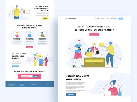 Business Web Ui Design with People Working Together and Presentation for Company Growth and Success. vector