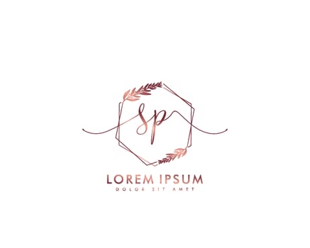 Initial letter SP Feminine logo beauty monogram and elegant logo design, handwriting logo of initial signature, wedding, fashion, floral and botanical with creative template vector