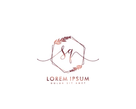 Initial letter SQ Feminine logo beauty monogram and elegant logo design, handwriting logo of initial signature, wedding, fashion, floral and botanical with creative template vector