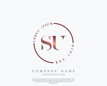 Initial letter SU Feminine logo beauty monogram and elegant logo design, handwriting logo of initial signature, wedding, fashion, floral and botanical with creative template vector