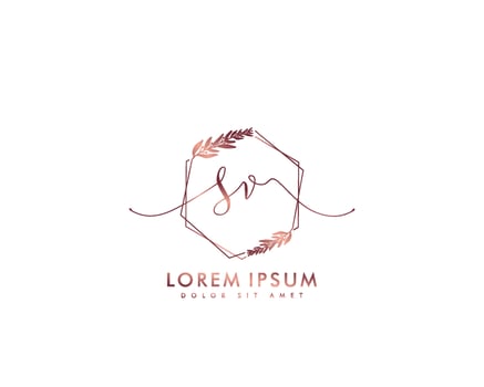 Initial letter SV Feminine logo beauty monogram and elegant logo design, handwriting logo of initial signature, wedding, fashion, floral and botanical with creative template vector