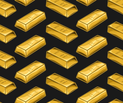 Herringbone pattern with volumetric pure gold bars. Vintage vector illustration on black background.