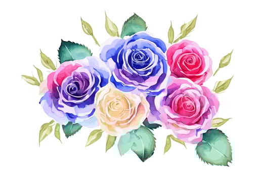 Pretty Colorful Watercolor Bouquet Roses vector