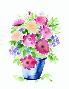 Pretty Floral Watercolor Plant Pot vector