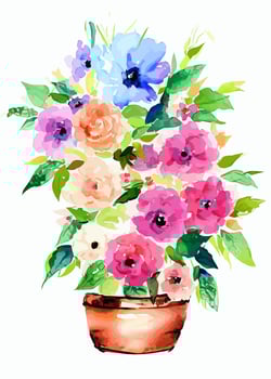Colorful Floral Watercolor Pot Plant vector