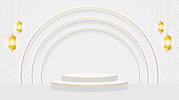 Arabic Islamic Podium Stage Horizontal Sale Banner for Product Showcase vector