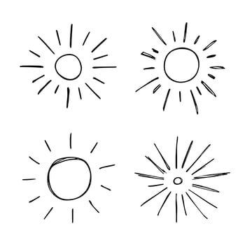 Hand drawn abstract sun symbol. Summer doodle set. Vector elements for design