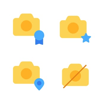 Photography icons set. Image medal, favorite, image pin, no camera. Perfect for website mobile app, app icons, presentation, illustration and any other projects vector
