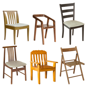 set of wooden chair isolated with clipping path png