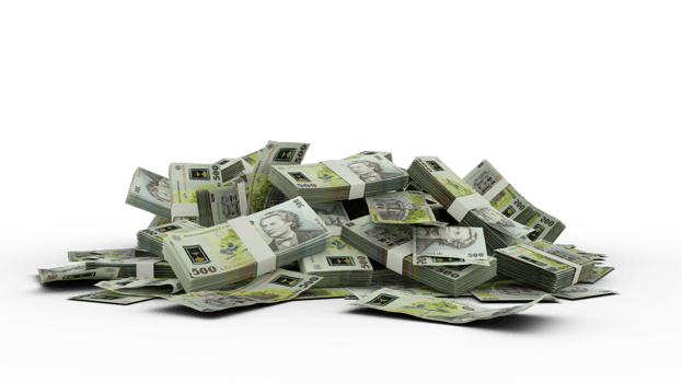 3D Stack of romanian leu notes isolated on transparent background png