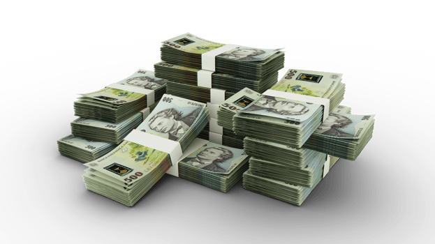 Stack of Romanian Leu notes. 3D rendering of bundles of banknotes png