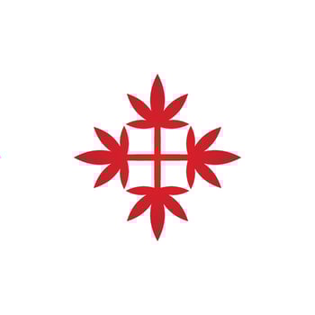 Decorative inspirational icon in red tones, catchy minimalist angular and round logo vector