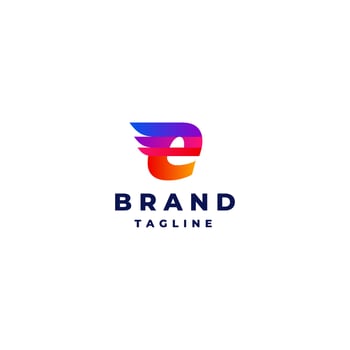 Playful Letter e With Wings On Colorful Theme. Simple logo design initials letter e with colorful wing stripes. vector