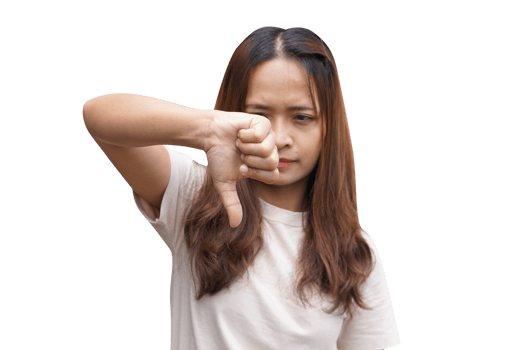 Asian woman making hand dislike png