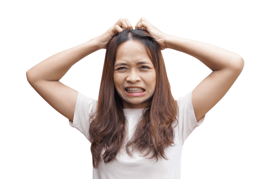 Asian woman having itchy head from dandruff png